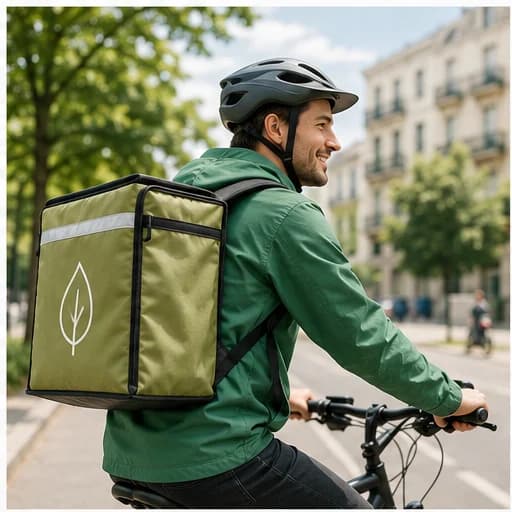 Courier carrying a low-emission delivery backpack