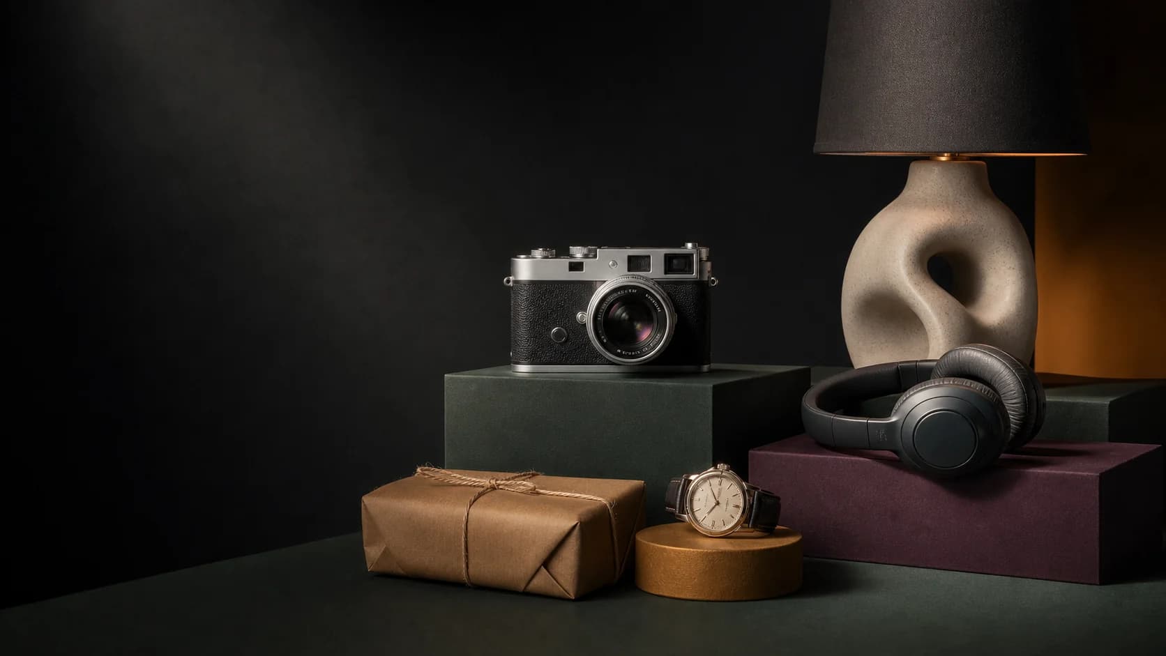 Curated camera, headphones, watch and home objects for marketplace discovery