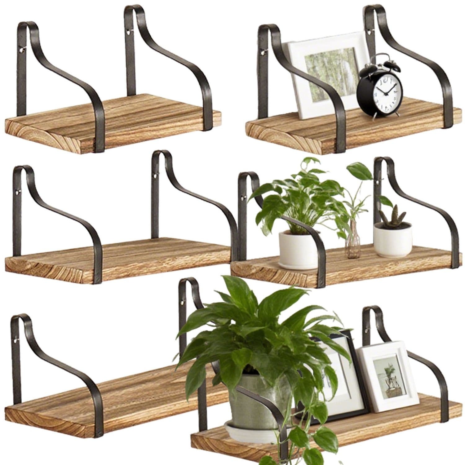 3 Pcs Wood Floating Shelves 3 Size Rustic Brown Wall Shelves Room Hanging Book Shelves Small Farmhouse Decor Wall Mounted Display For Living Room Bedr